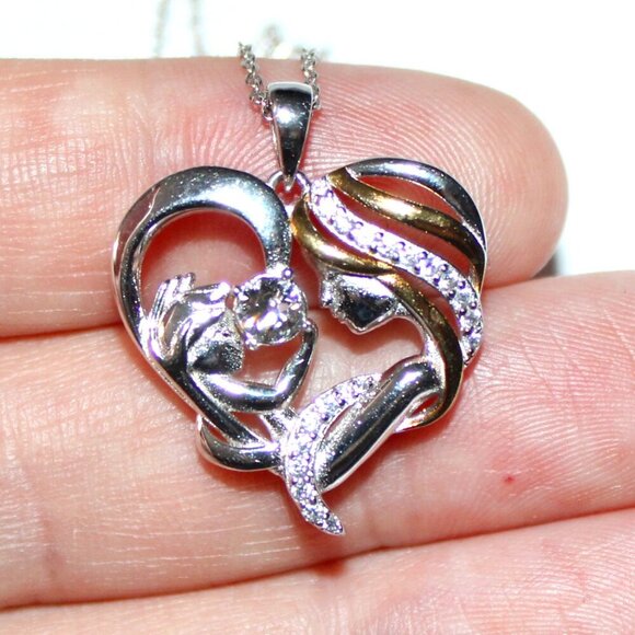Silver and Gold Mother and Child Heart Necklace - Picture 6 of 6